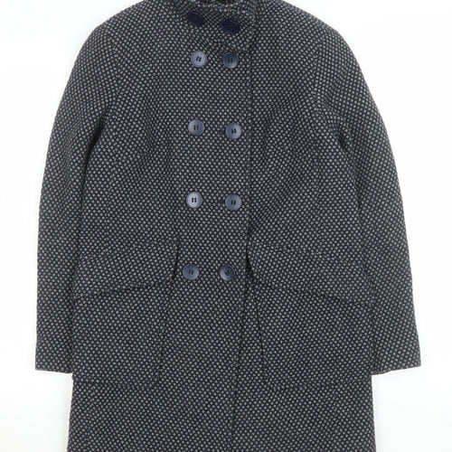 Next Women Blue Wool Blend Pea Coat UK 10 Mid-Length Classic Buttoned