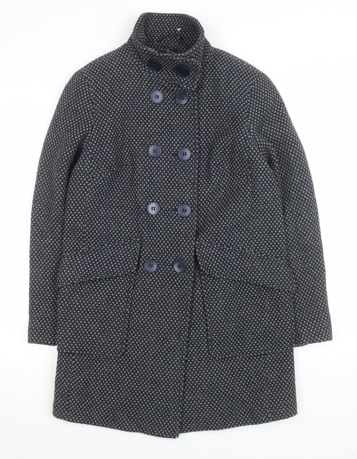 Next Women Blue Wool Blend Pea Coat UK 10 Mid-Length Classic Buttoned