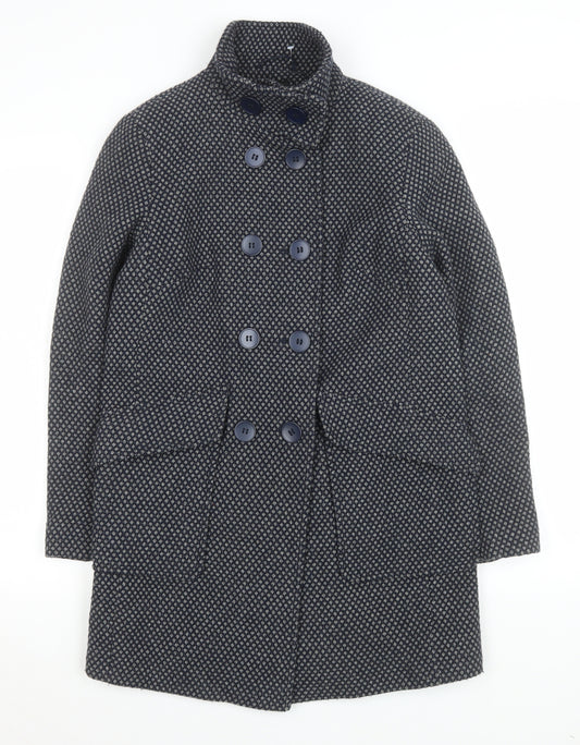 Next Women Blue Wool Blend Pea Coat UK 10 Mid-Length Classic Buttoned