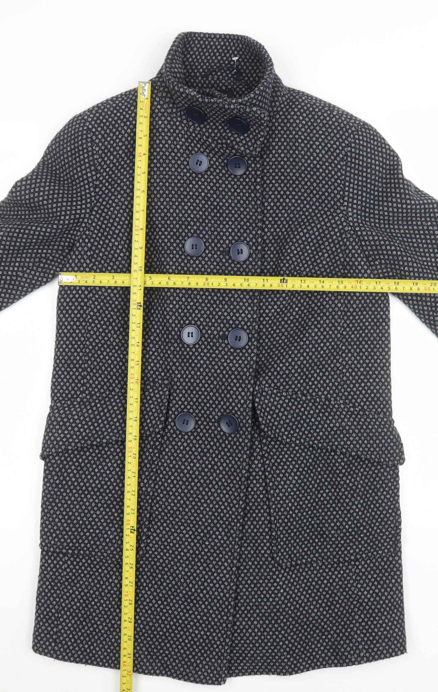 Next Women Blue Wool Blend Pea Coat UK 10 Mid-Length Classic Buttoned