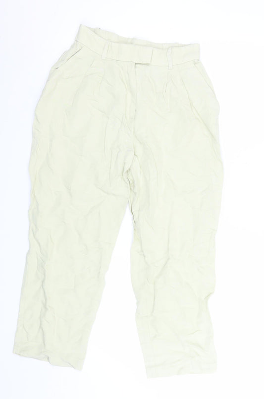 H&M Women’s Beige Linen Blend Pleated Chino Trousers Size 8