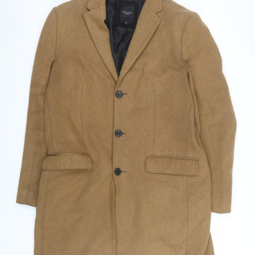 New Look Men Brown Wool Blend Mid-Length Overcoat M