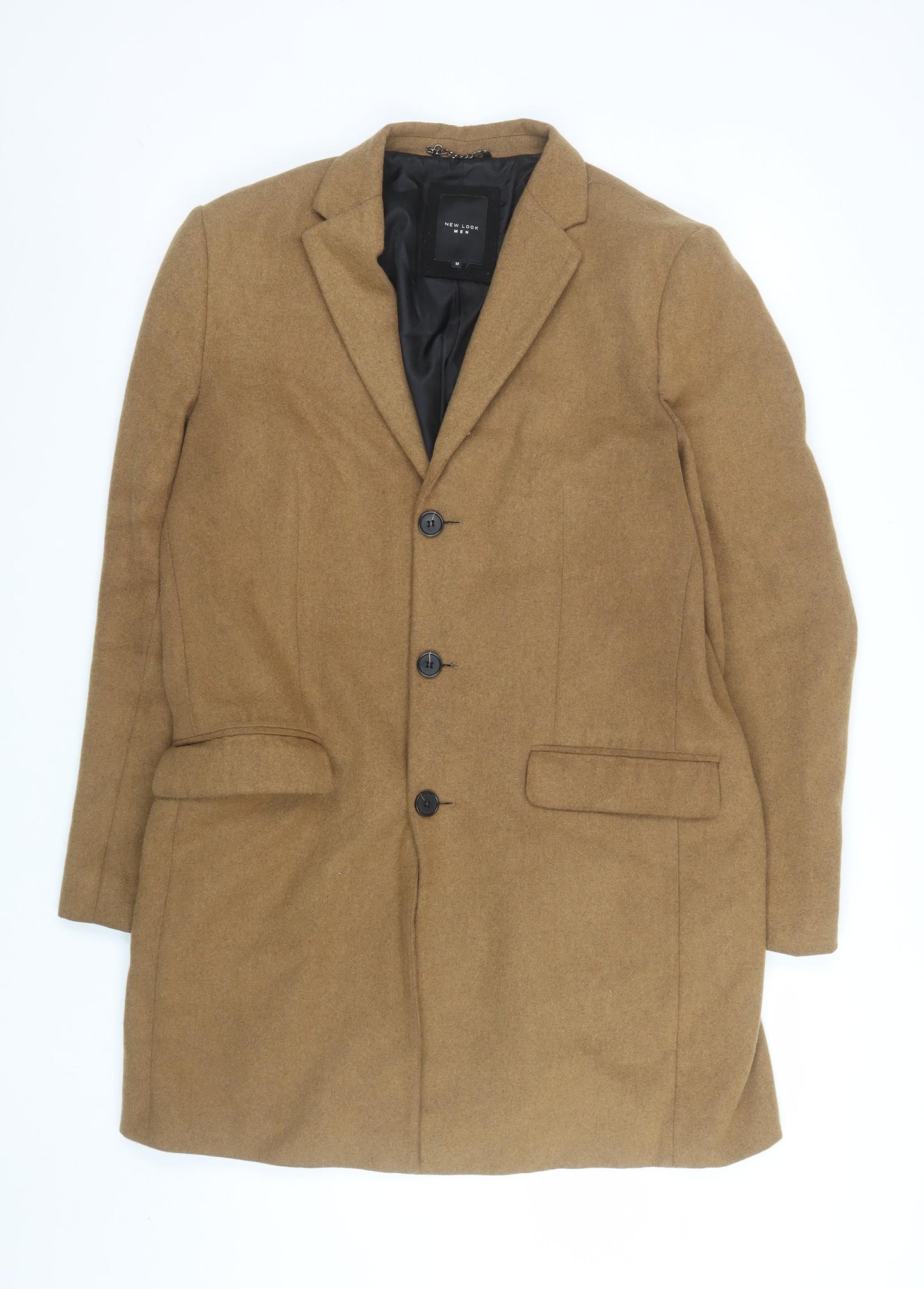 New Look Men Brown Wool Blend Mid-Length Overcoat M