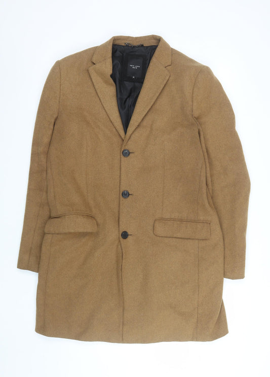 New Look Men Brown Wool Blend Mid-Length Overcoat M