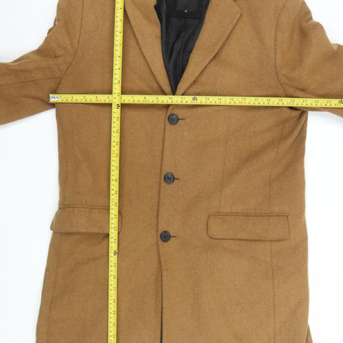 New Look Men Brown Wool Blend Mid-Length Overcoat M