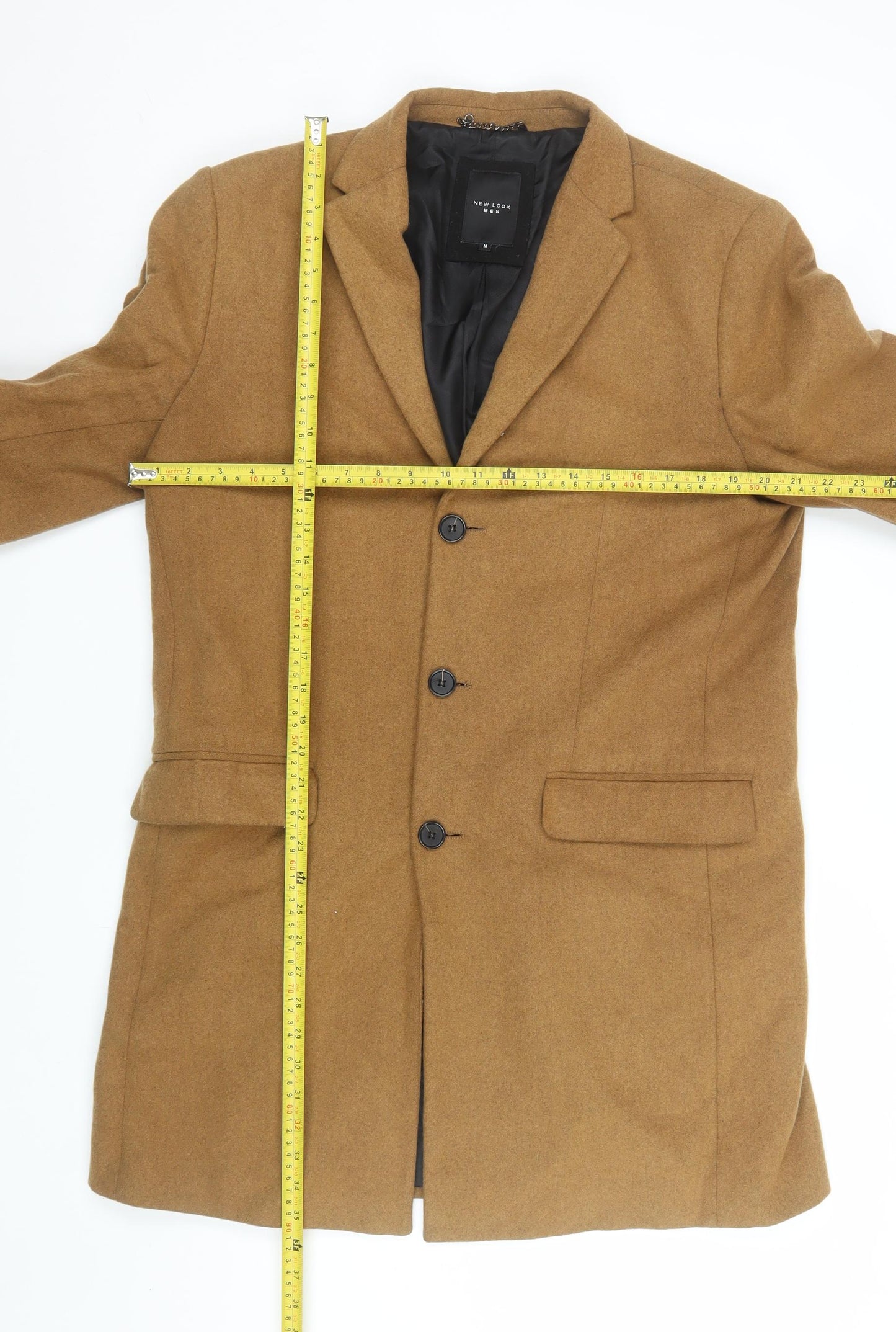 New Look Men Brown Wool Blend Mid-Length Overcoat M
