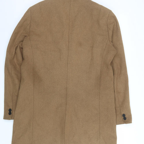 New Look Men Brown Wool Blend Mid-Length Overcoat M