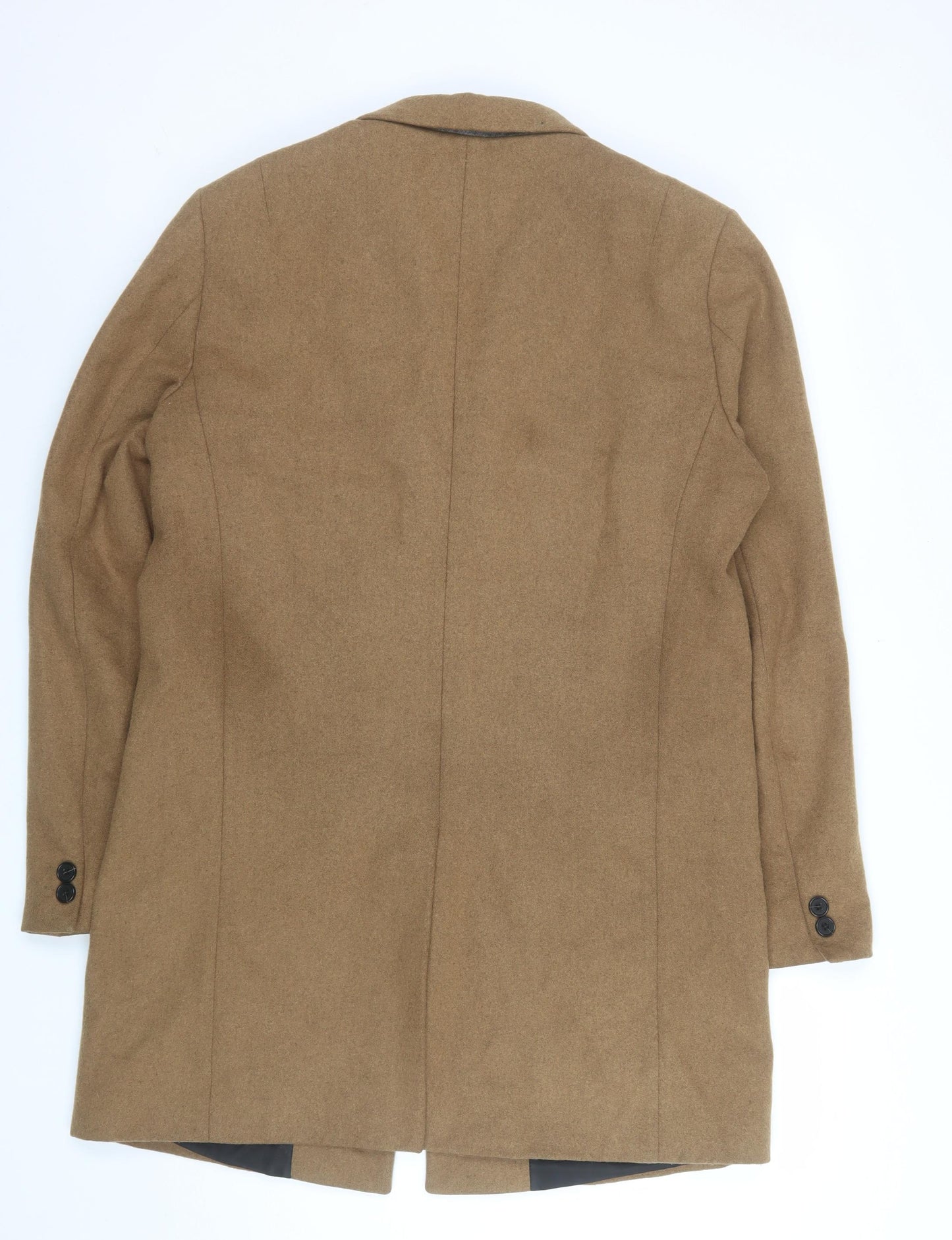 New Look Men Brown Wool Blend Mid-Length Overcoat M