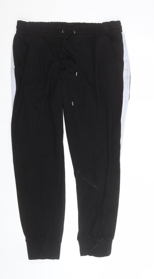 C&A Men's Black Jogger Trousers L Woven Viscose Blend Side Stripe