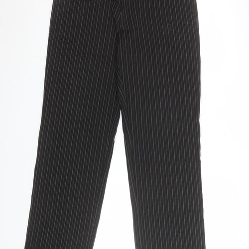 Moto Men's Black Pinstripe Regular Fit Cotton Trousers 32W