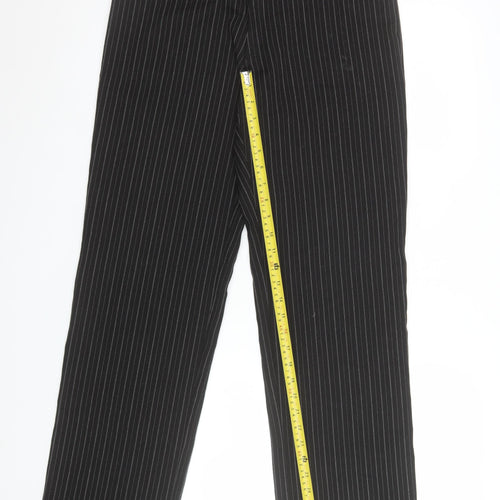 Moto Men's Black Pinstripe Regular Fit Cotton Trousers 32W