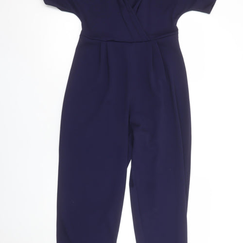 Miss Selfridge Women Navy Blue Wrap Jumpsuit Size 10 Short Sleeve Zip Back