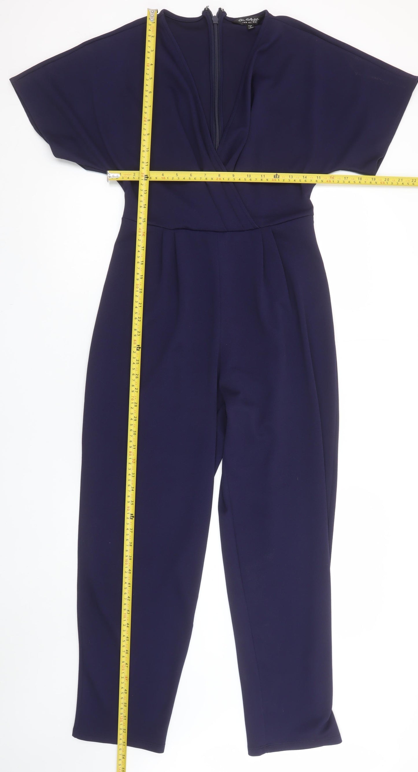 Miss Selfridge Women Navy Blue Wrap Jumpsuit Size 10 Short Sleeve Zip Back