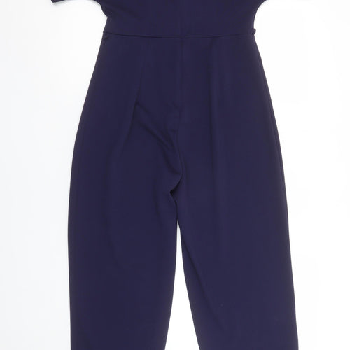 Miss Selfridge Women Navy Blue Wrap Jumpsuit Size 10 Short Sleeve Zip Back