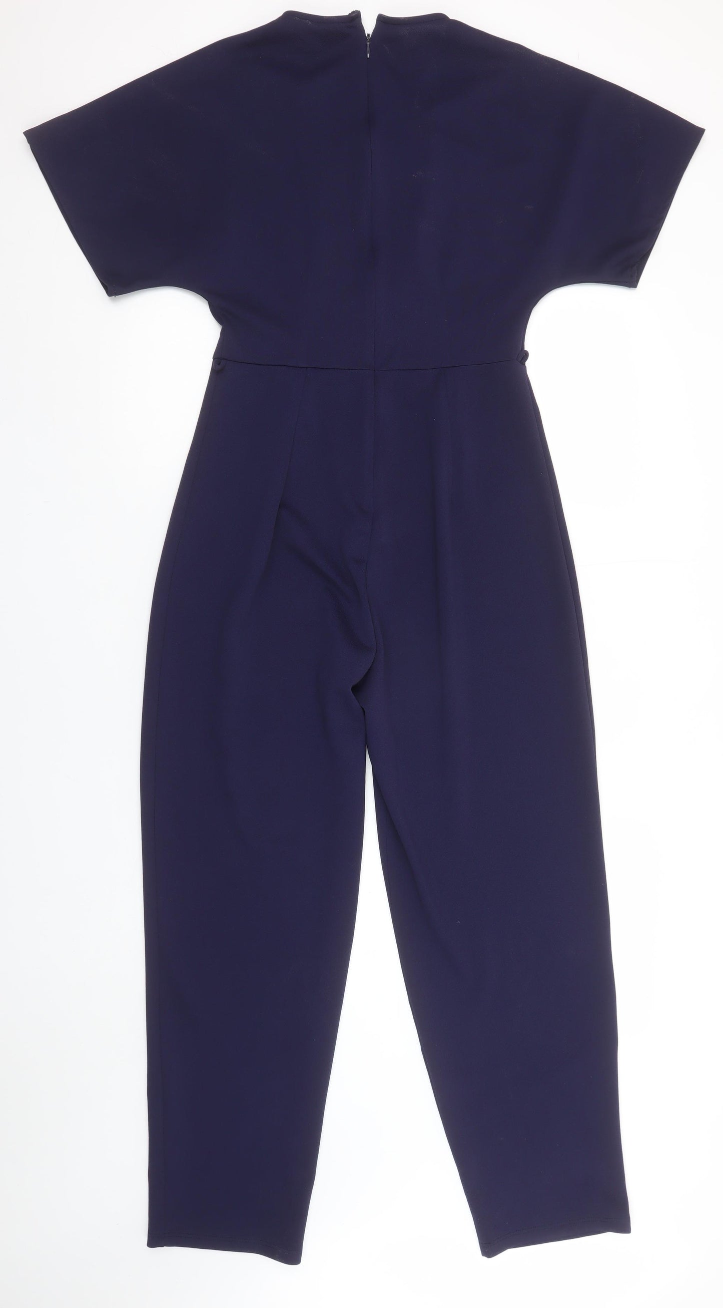 Miss Selfridge Women Navy Blue Wrap Jumpsuit Size 10 Short Sleeve Zip Back