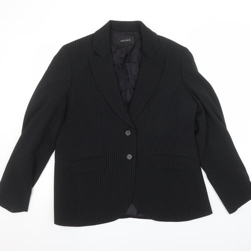 Jaeger Womens Black Pinstripe Single-Breasted Blazer UK 18 Classic Fit