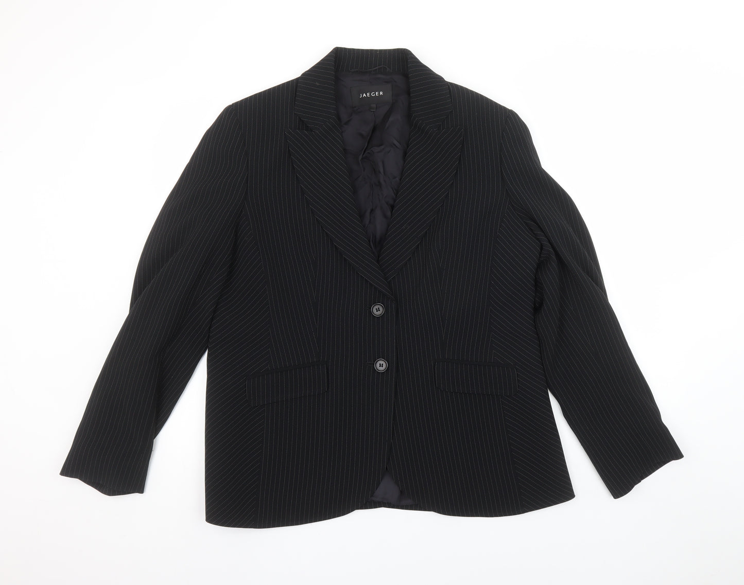 Jaeger Womens Black Pinstripe Single-Breasted Blazer UK 18 Classic Fit