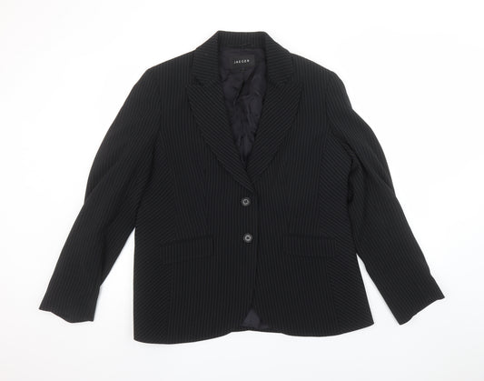 Jaeger Womens Black Pinstripe Single-Breasted Blazer UK 18 Classic Fit