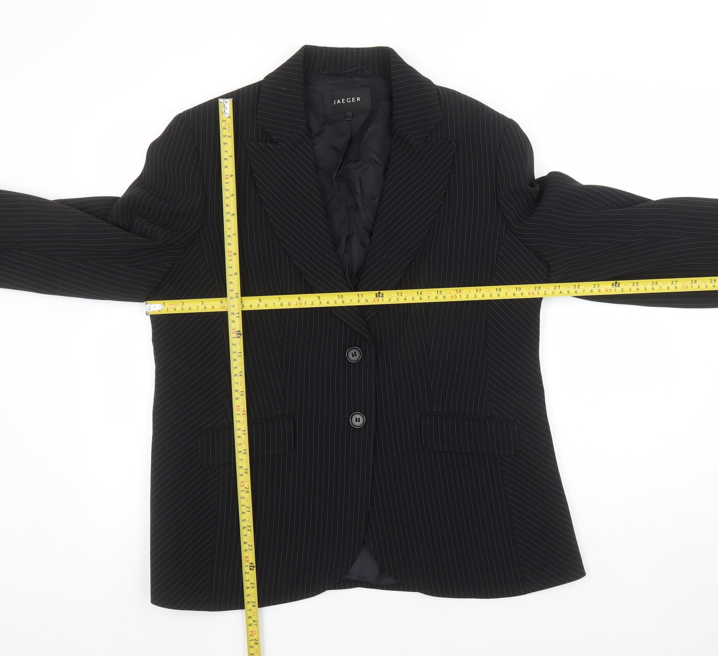 Jaeger Womens Black Pinstripe Single-Breasted Blazer UK 18 Classic Fit