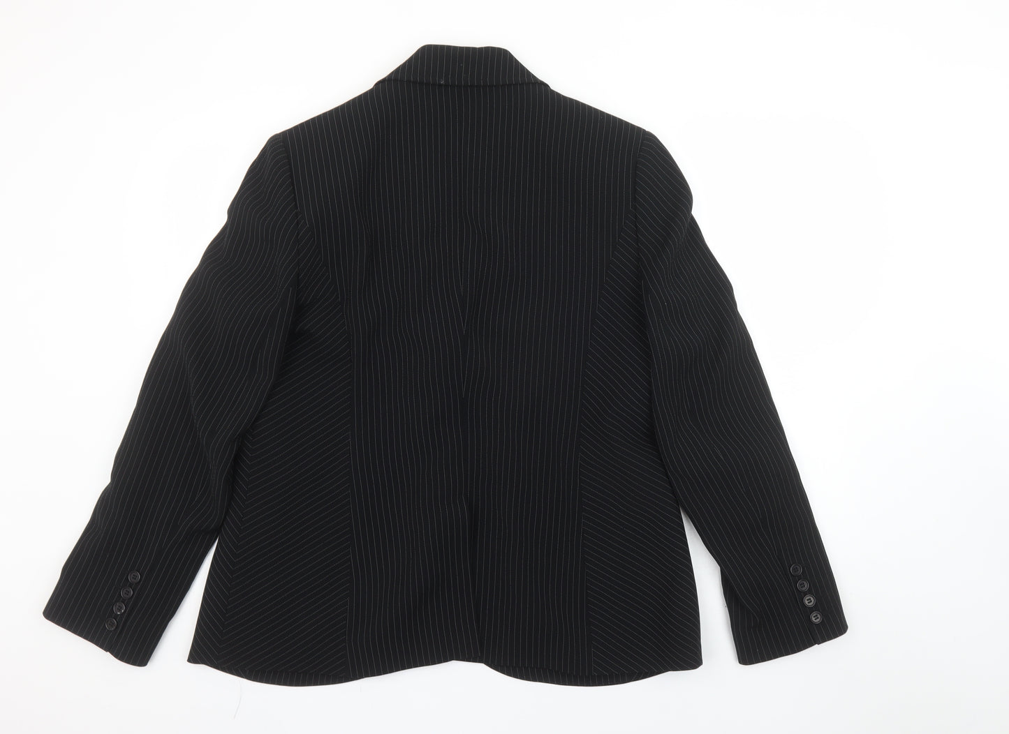 Jaeger Womens Black Pinstripe Single-Breasted Blazer UK 18 Classic Fit