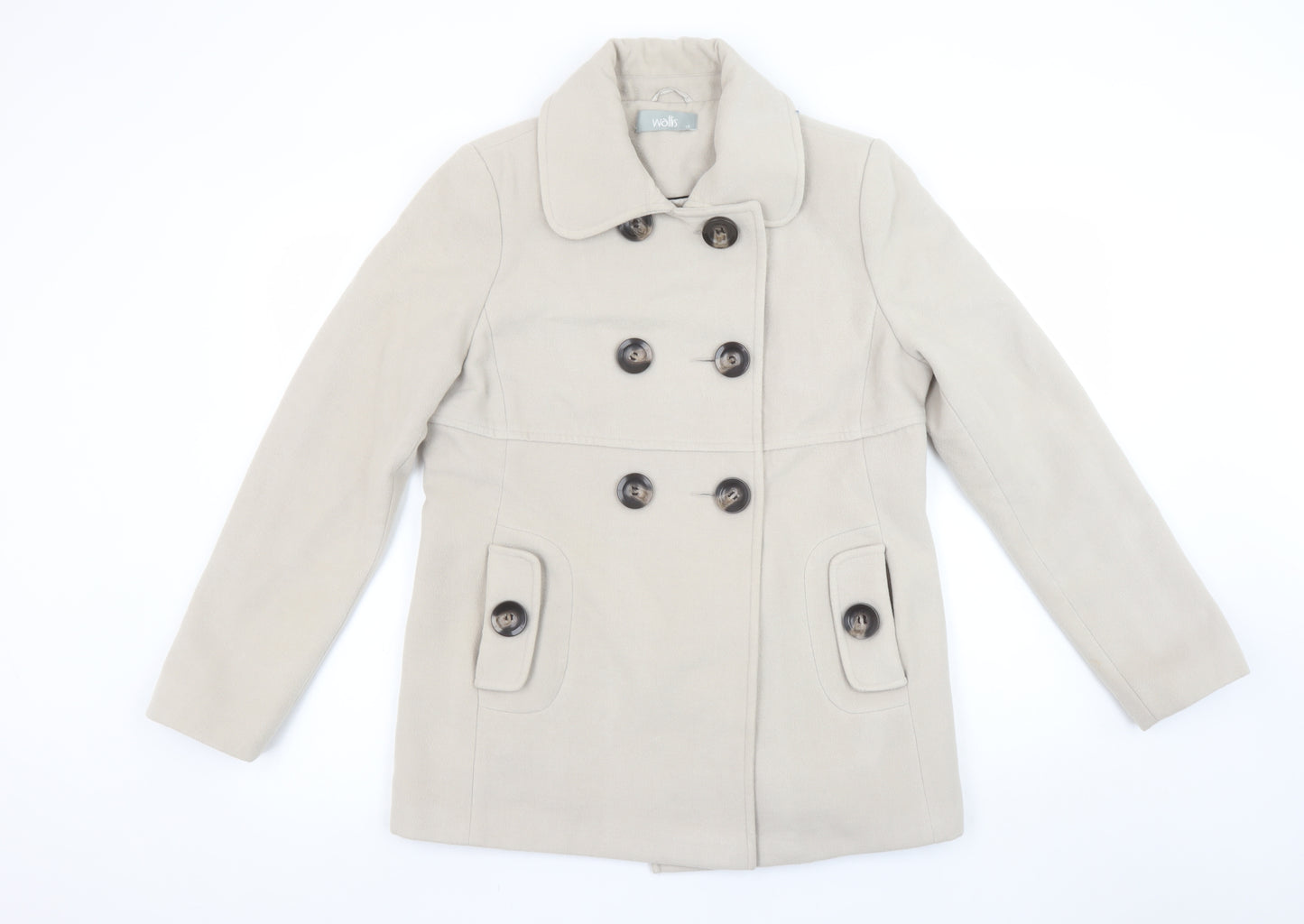 Wallis Women's Beige Pea Coat Size 12 Double Breasted Jacket