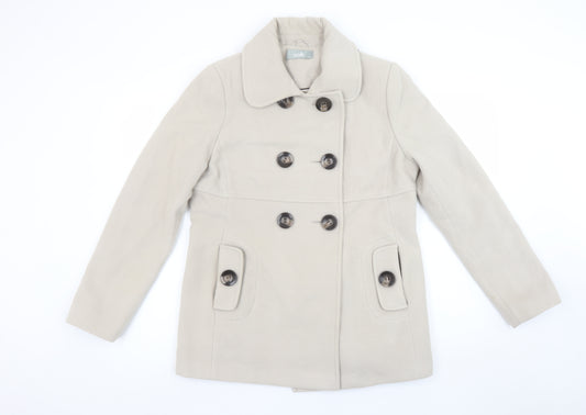 Wallis Women's Beige Pea Coat Size 12 Double Breasted Jacket