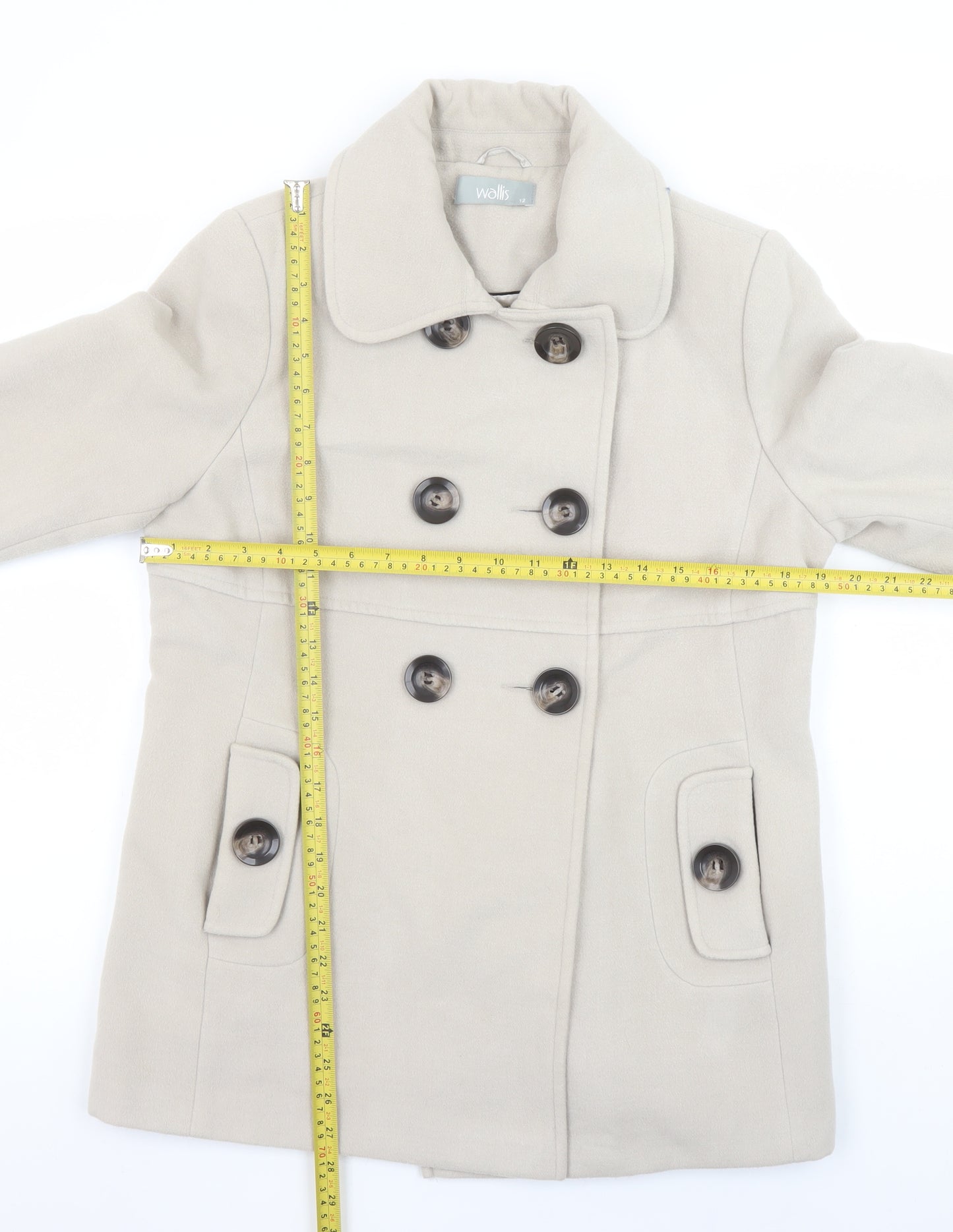 Wallis Women's Beige Pea Coat Size 12 Double Breasted Jacket