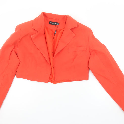 PrettyLittleThing Women Orange Cropped Blazer Jacket UK 10 Linen Mix