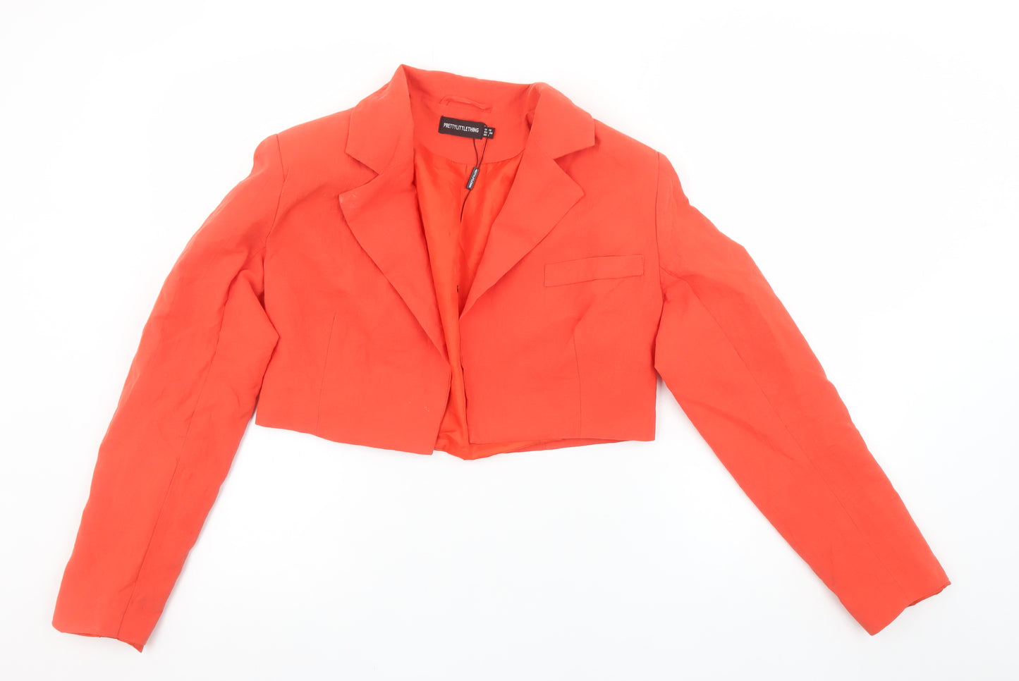PrettyLittleThing Women Orange Cropped Blazer Jacket UK 10 Linen Mix