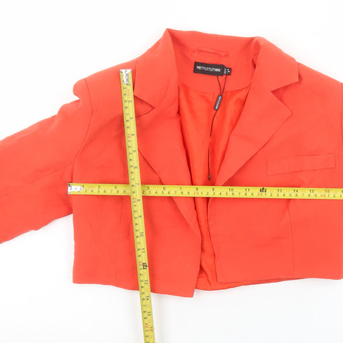 PrettyLittleThing Women Orange Cropped Blazer Jacket UK 10 Linen Mix