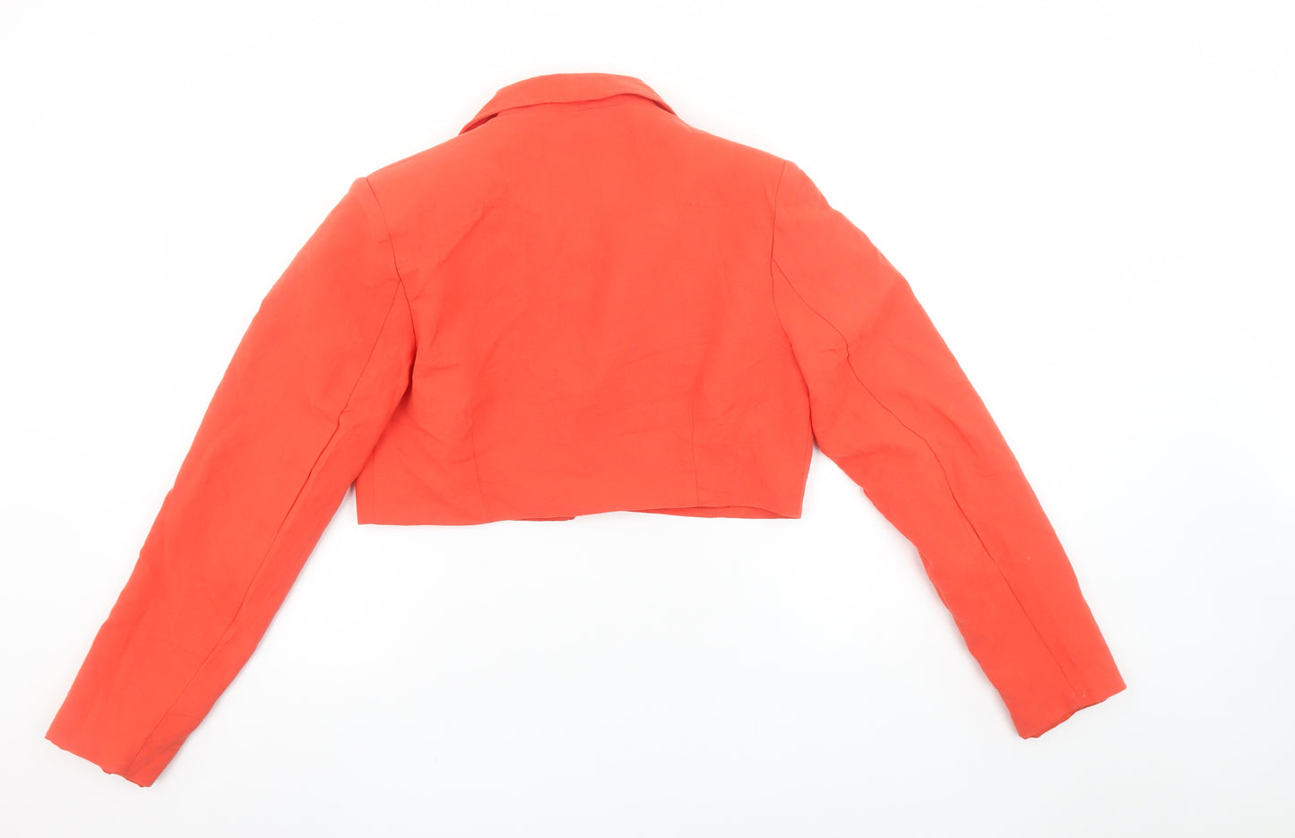 PrettyLittleThing Women Orange Cropped Blazer Jacket UK 10 Linen Mix
