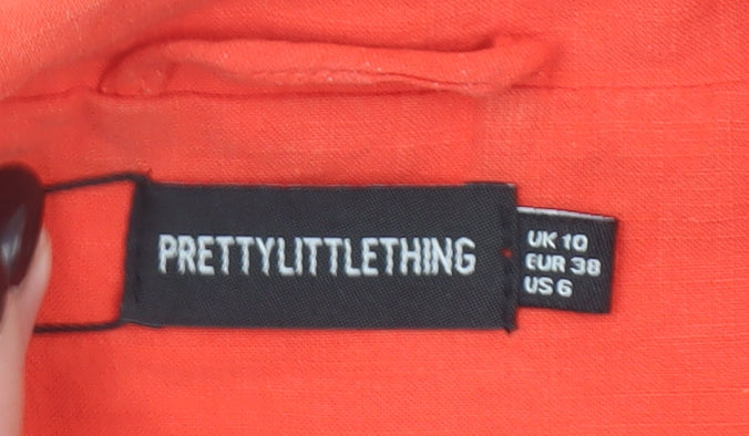 PrettyLittleThing Women Orange Cropped Blazer Jacket UK 10 Linen Mix