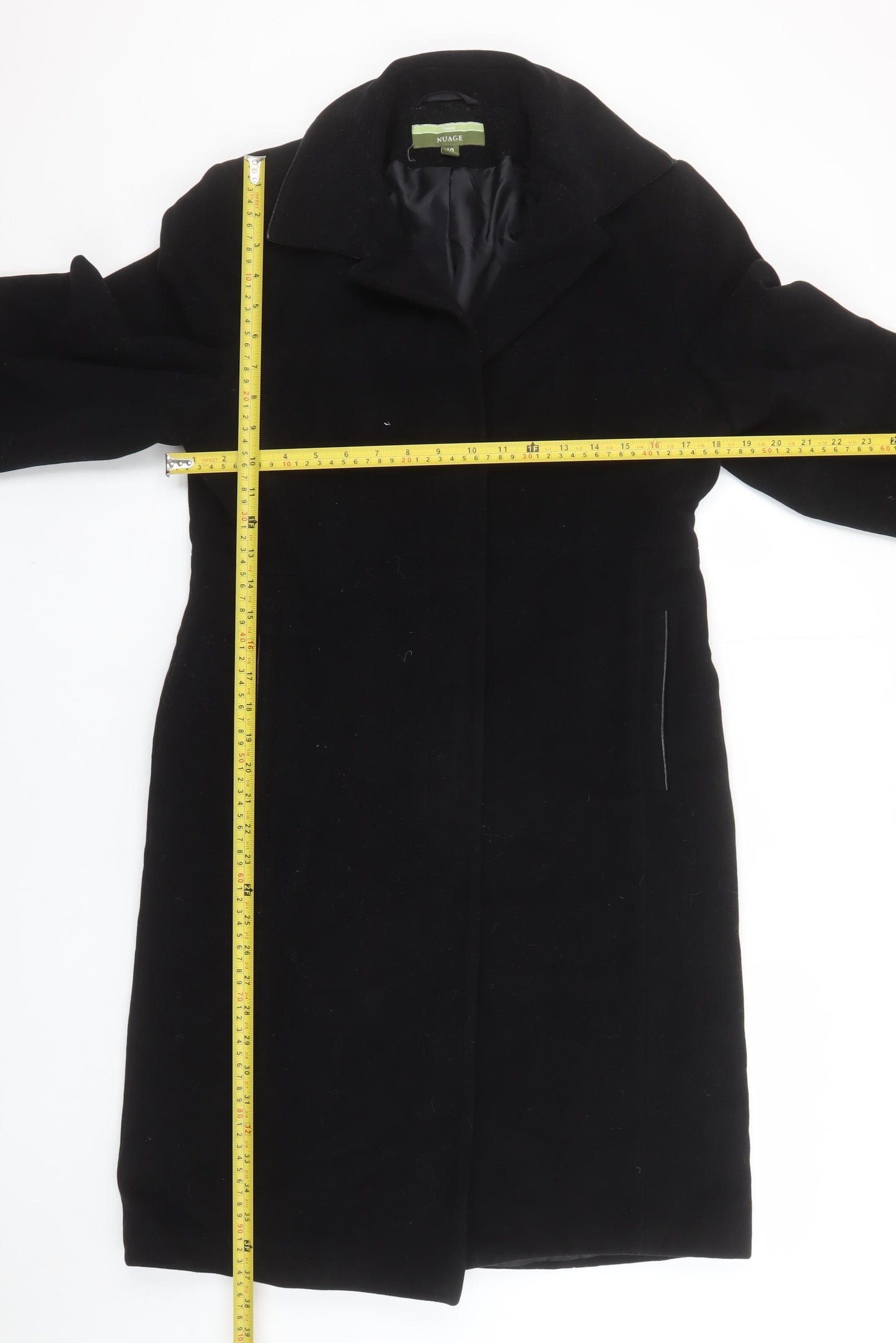 Nuage Women's Black Wool Cashmere Petite Size 10 Long Overcoat