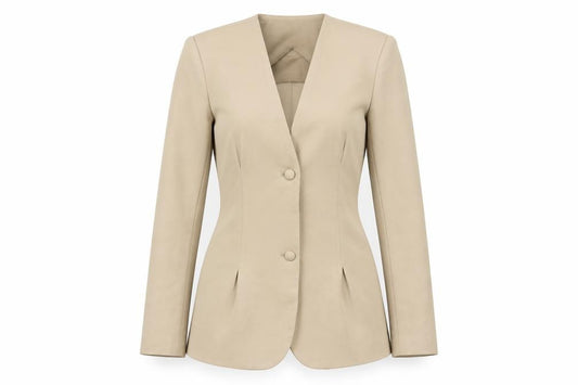 Front view of PRETTYLITTLETHING Women’s Beige Tailored Two Button Slim Fit Blazer UK 8