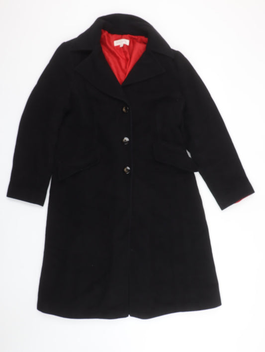 Marks and Spencer Women Black Wool Blend Long Coat Size 16 Petite