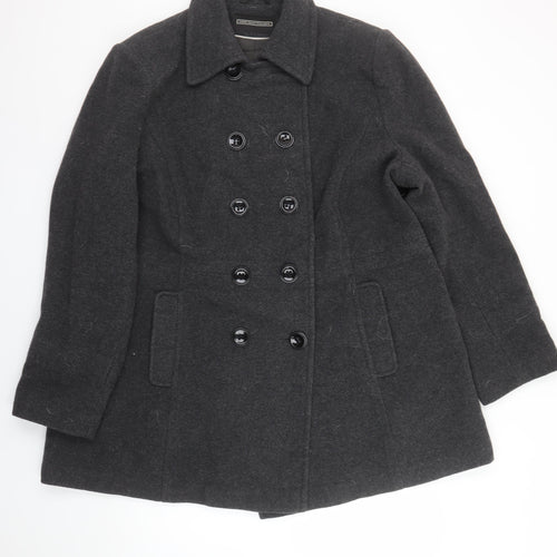 BHS Women Grey Wool Blend Pea Coat Size 22 Plus Lined Classic Style