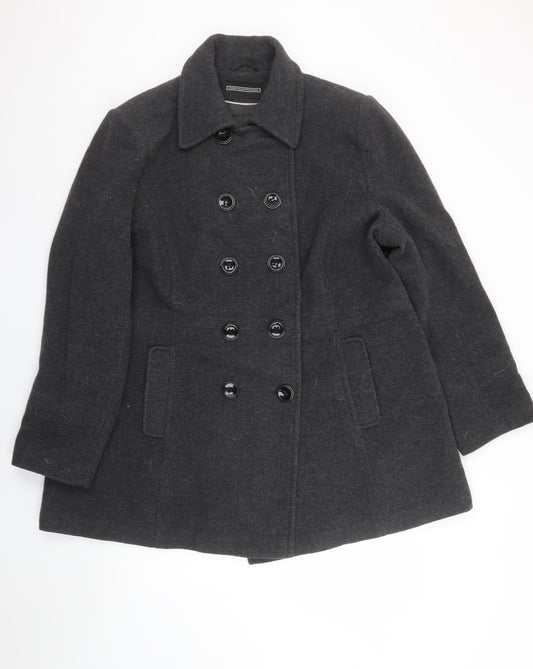 BHS Women Grey Wool Blend Pea Coat Size 22 Plus Lined Classic Style