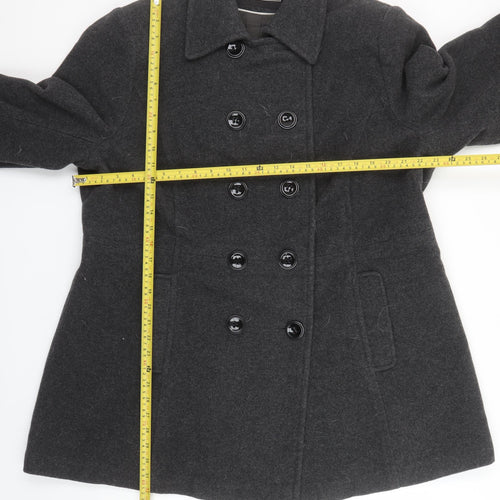 BHS Women Grey Wool Blend Pea Coat Size 22 Plus Lined Classic Style