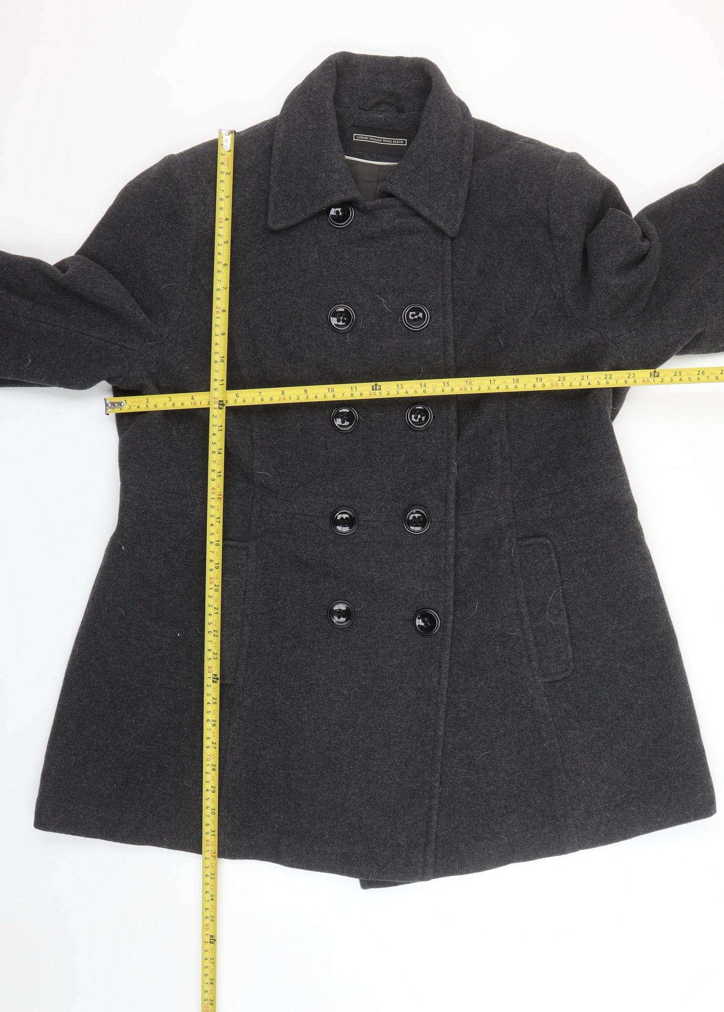 BHS Women Grey Wool Blend Pea Coat Size 22 Plus Lined Classic Style