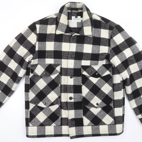 Topman Men's Black Check Wool Flannel Shacket Jacket Size L