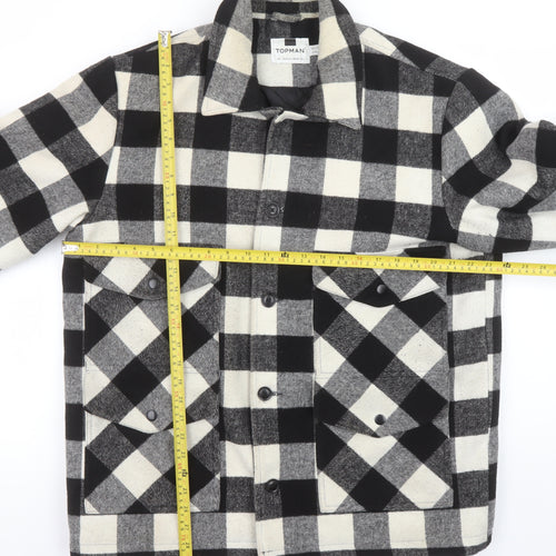 Topman Men's Black Check Wool Flannel Shacket Jacket Size L