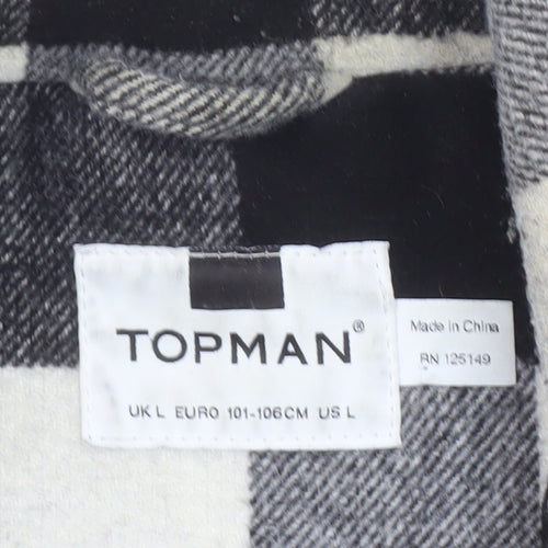 Topman Men's Black Check Wool Flannel Shacket Jacket Size L