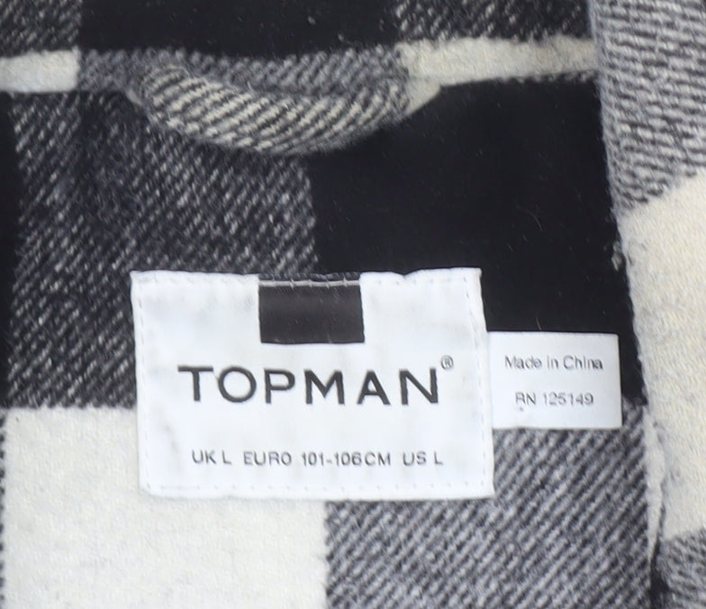 Topman Men's Black Check Wool Flannel Shacket Jacket Size L