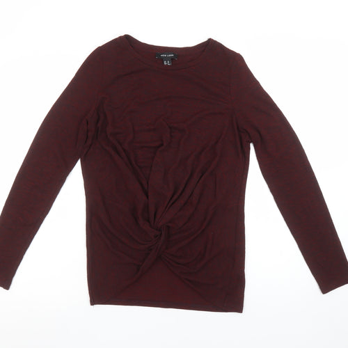 New Look Women Red Long Sleeve Knot Front Basic Jersey Top Size 10
