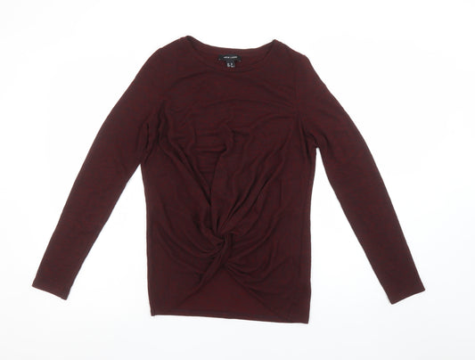 New Look Women Red Long Sleeve Knot Front Basic Jersey Top Size 10