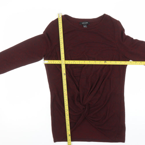 New Look Women Red Long Sleeve Knot Front Basic Jersey Top Size 10