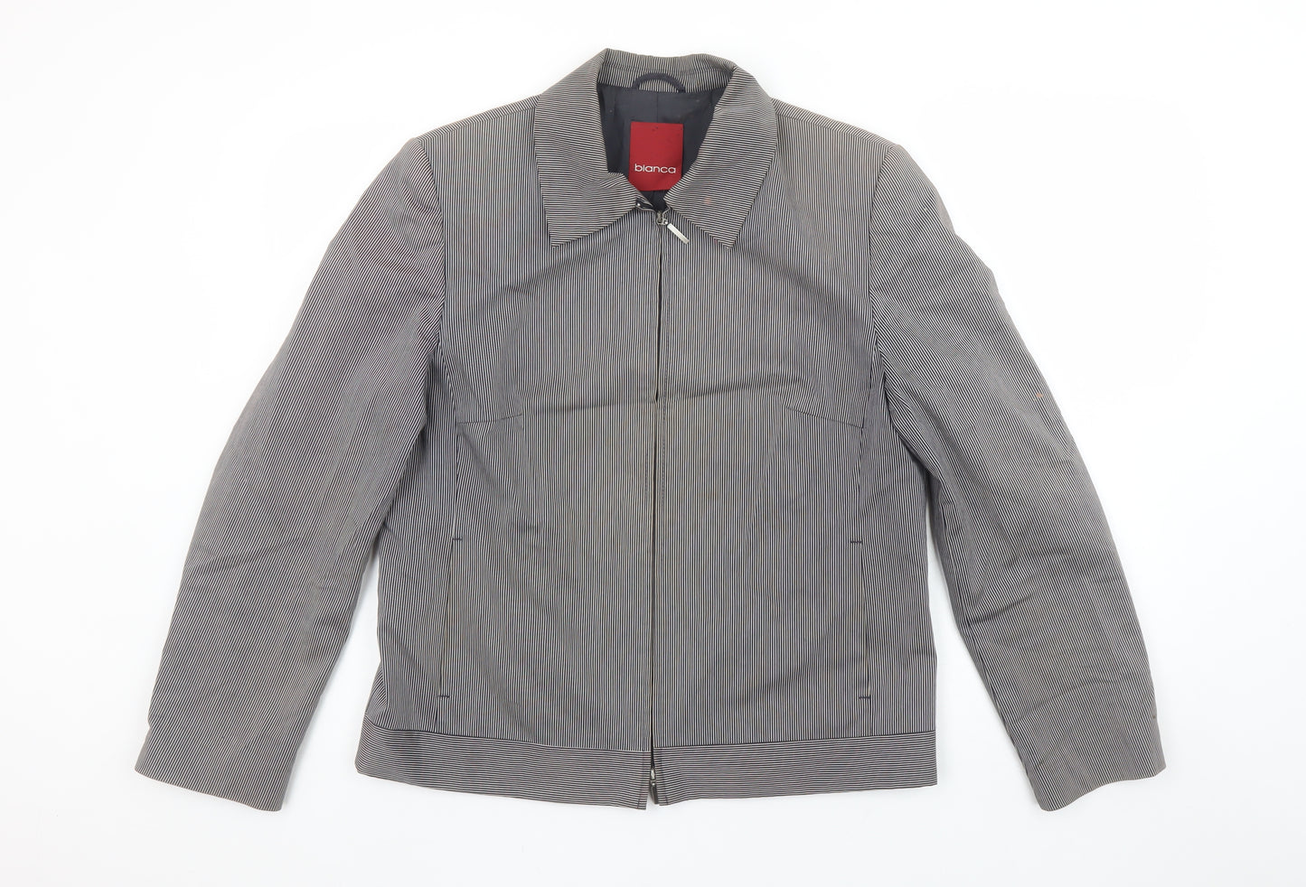 Bianca Women's Grey Striped Zip-Up Short Jacket Size 14