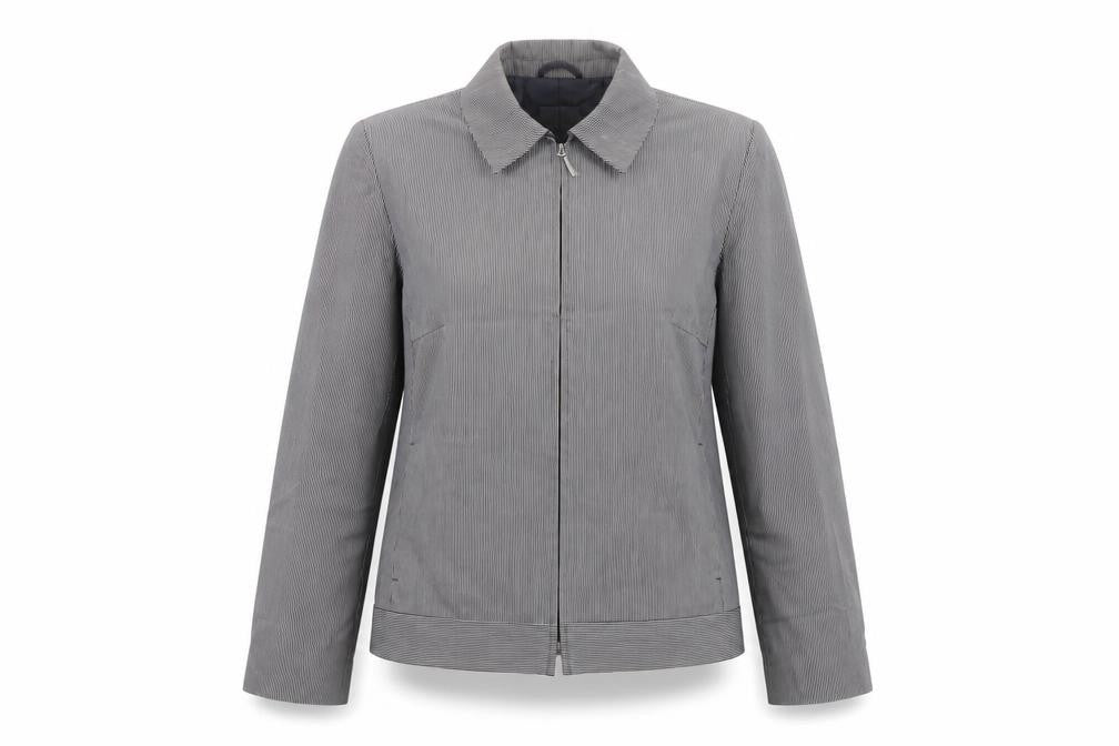 Front view of Bianca Women's Grey Striped Zip-Up Short Jacket, size 14