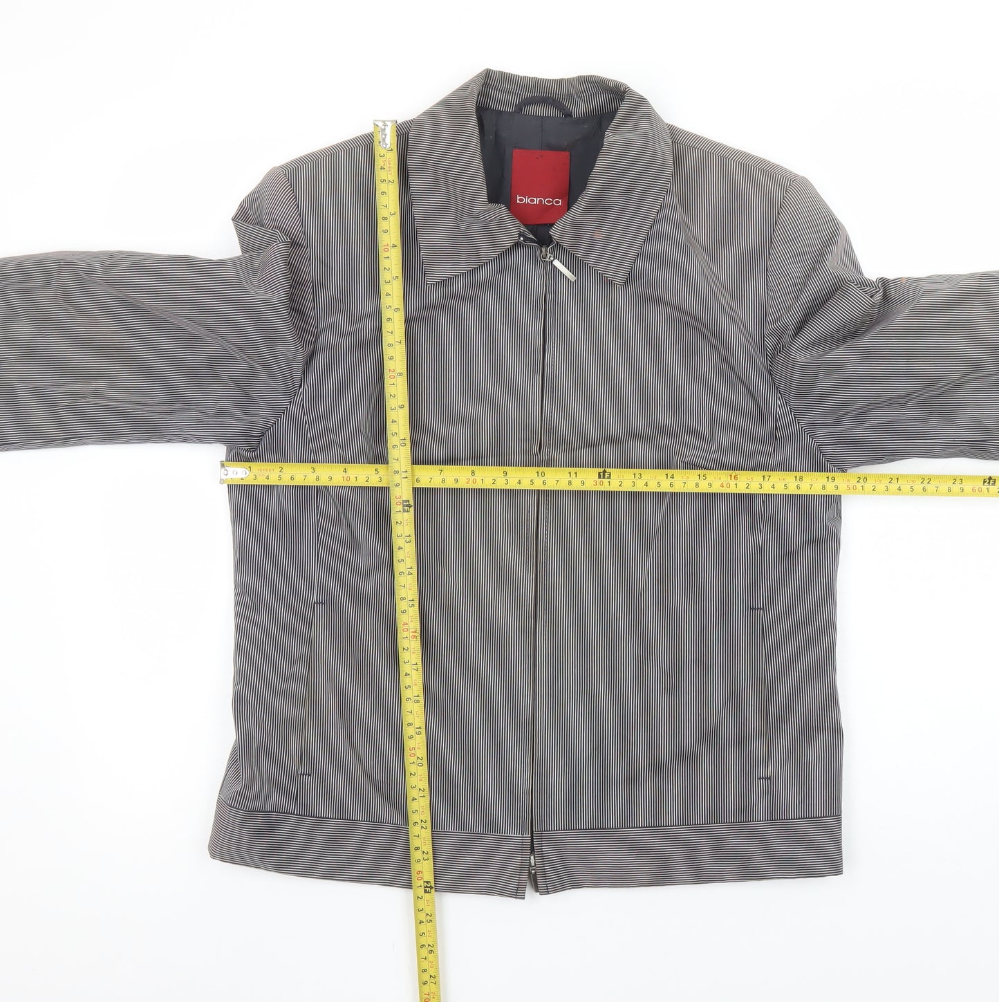 Bianca Women's Grey Striped Zip-Up Short Jacket Size 14