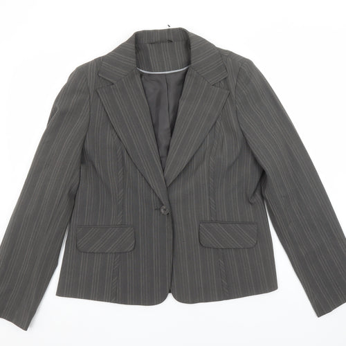Evie Women’s Grey Pinstripe Blazer Size 16 Tailored Single-Breasted Jacket